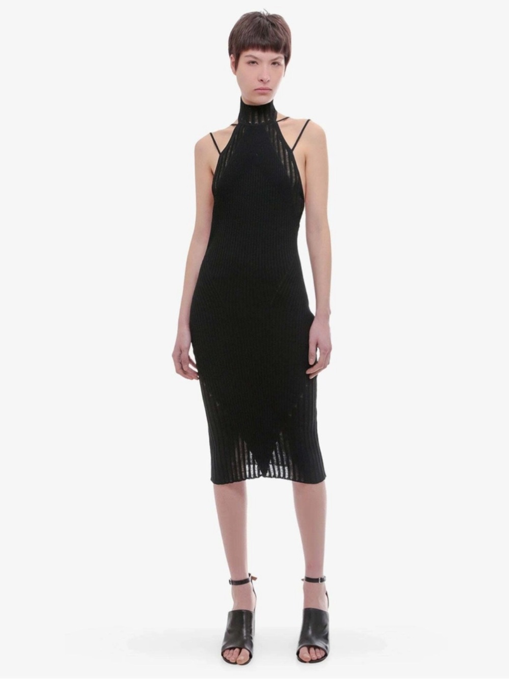 ANDREADAMO Black Cut-Out Ribbed Midi Dress Size Small NWT Bodycon